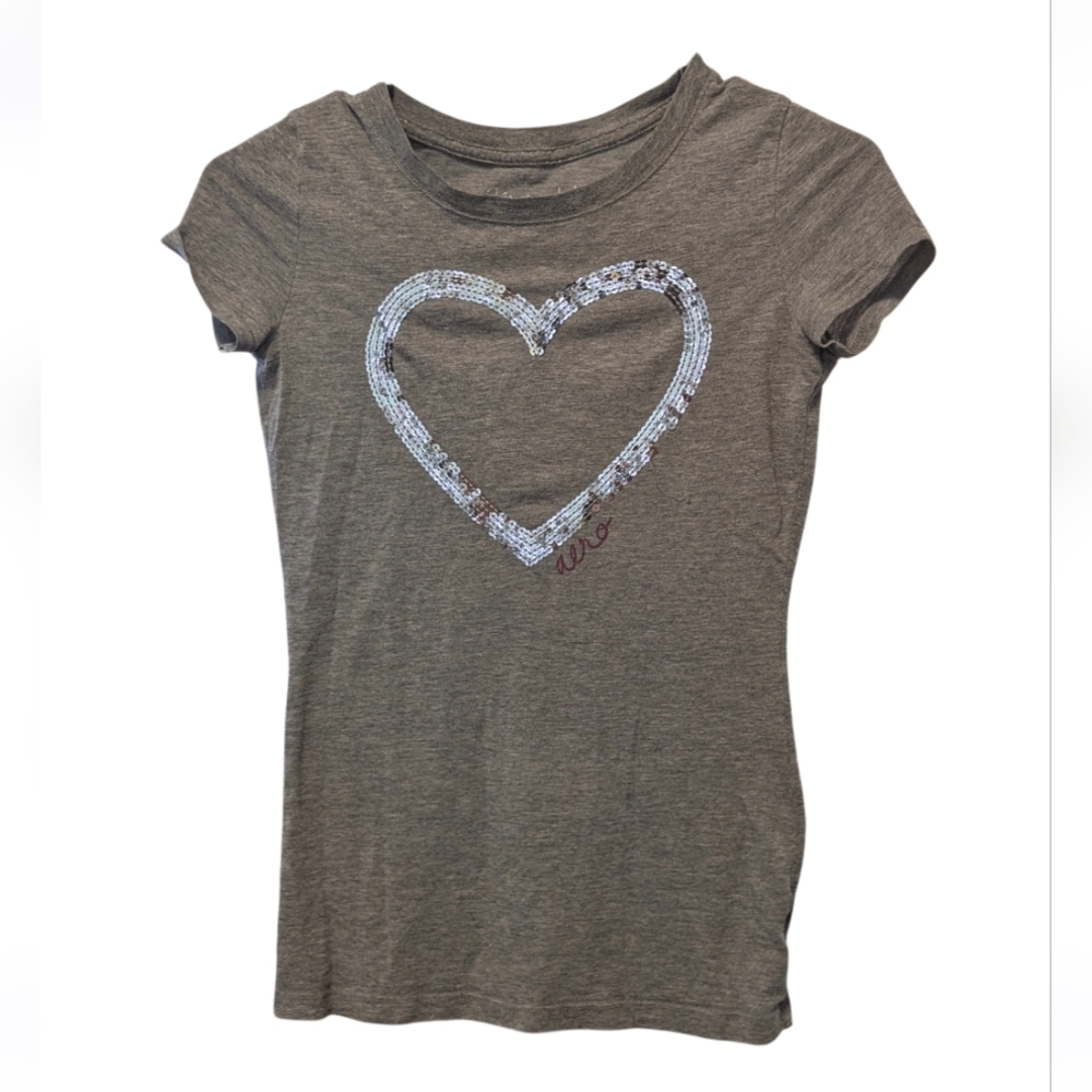 Y2k Women's Sequin Heart Tee - Gray